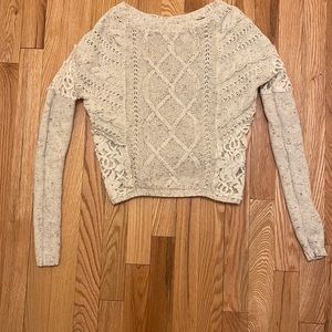 Hollister sweater with lace cutouts. Off-white, heathered color. Women’s size XS